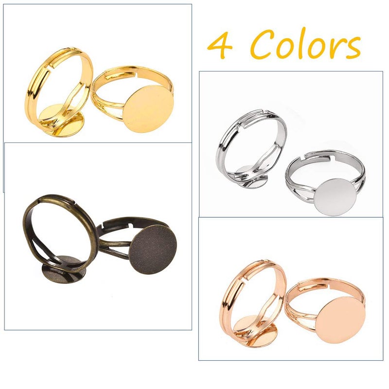 LANBEIDE 40 Pcs Blank Rings- Mixed Plated Adjustable Flat 12mm Ring Base Blank Jewelry Findings(Silver, Gold, Rose Gold, Antique Bronze) - Image 2